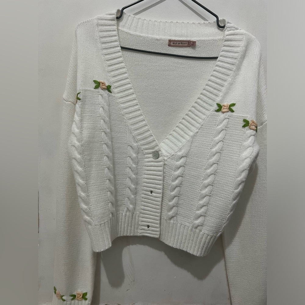 Skylar Rose floral embroidered cardigan in white
